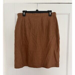 Vintage 90s Y2K Talbots 100% Irish Linen Brown Pencil Cottagecore Skirt Sz 14